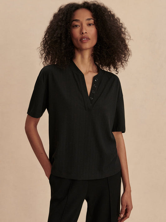 Kasey Mock Placket Rib Tee Black - Varley