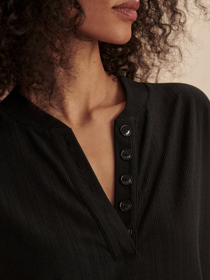 Kasey Mock Placket Rib Tee Black - Varley