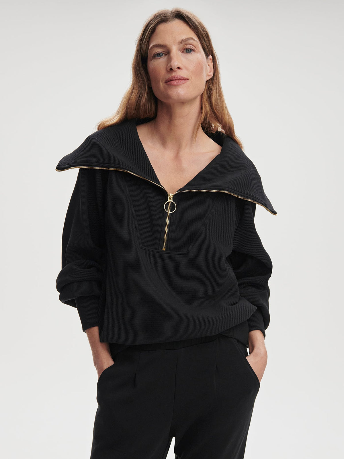 Vine Pullover | Ottoman Rib Half-Zip Pullover Black - Varley