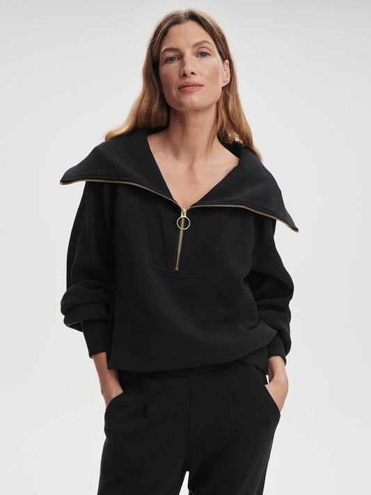 Vine Pullover | Ottoman Rib Half-Zip Pullover Black - Varley