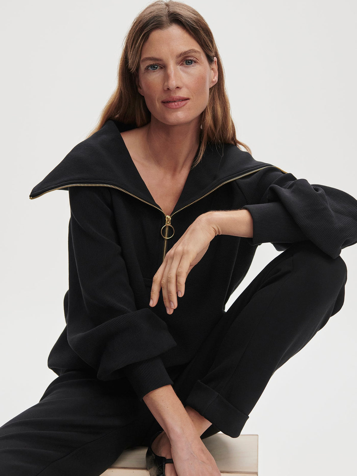 Vine Pullover | Ottoman Rib Half-Zip Pullover Black - Varley