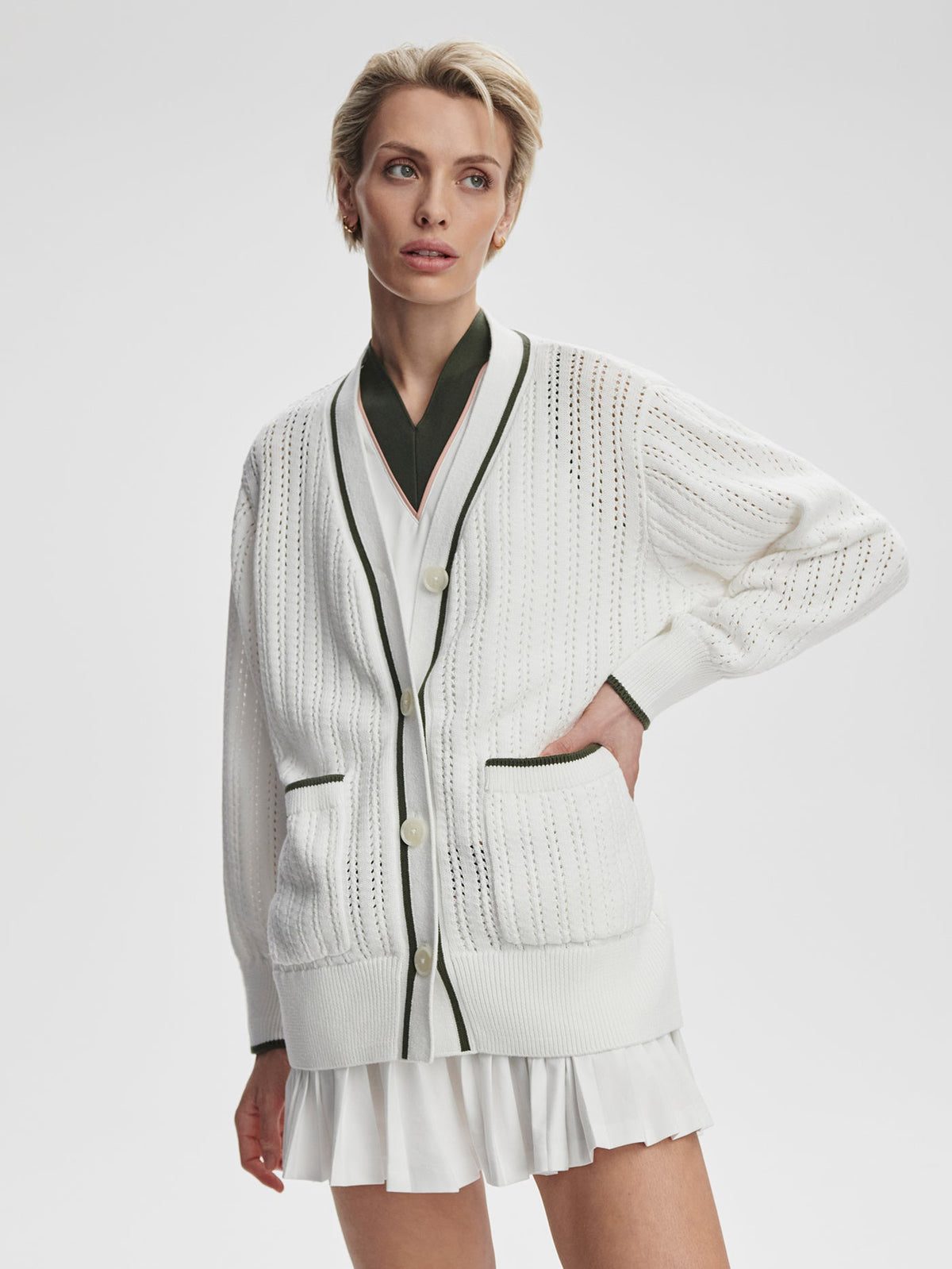 Nissi Longline Cardigan White/ Deep Ivy - Varley