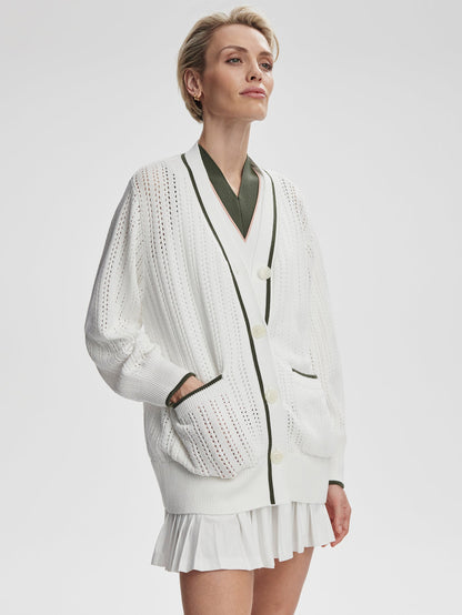 Nissi Longline Cardigan White/ Deep Ivy - Varley