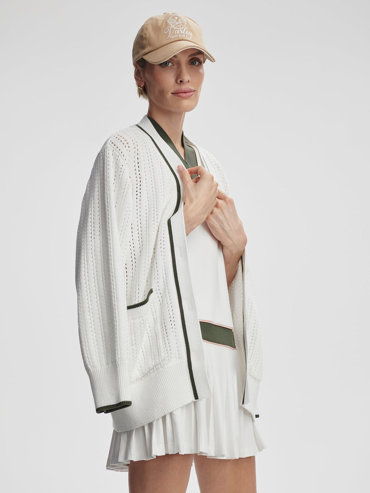 Nissi Longline Cardigan White/ Deep Ivy - Varley
