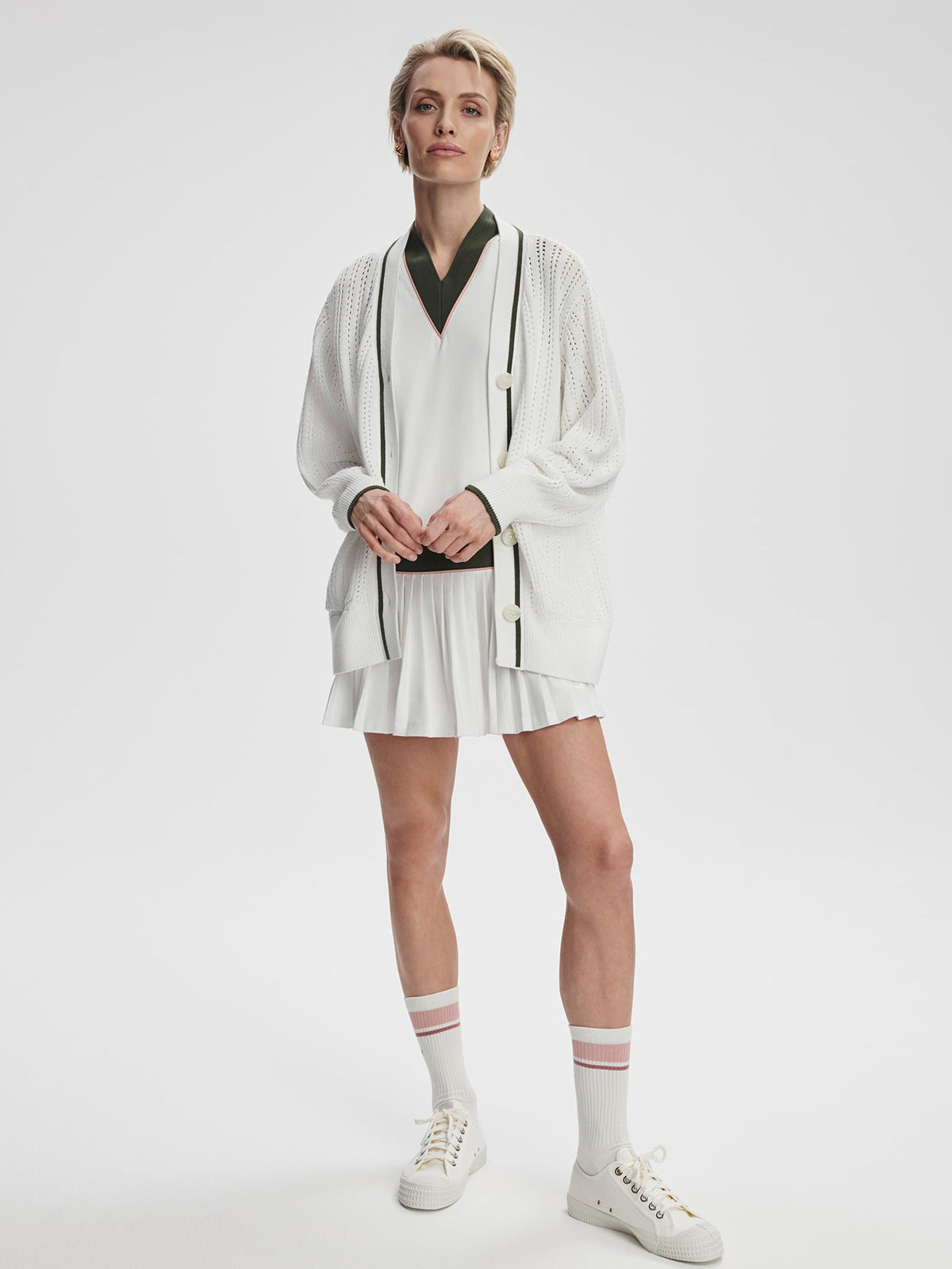 Nissi Longline Cardigan White/ Deep Ivy - Varley