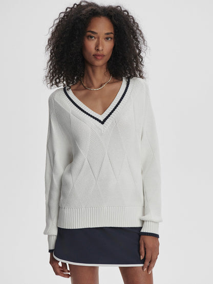 Ray Diamond V-Neck Knit White/ Blue Nights - Varley