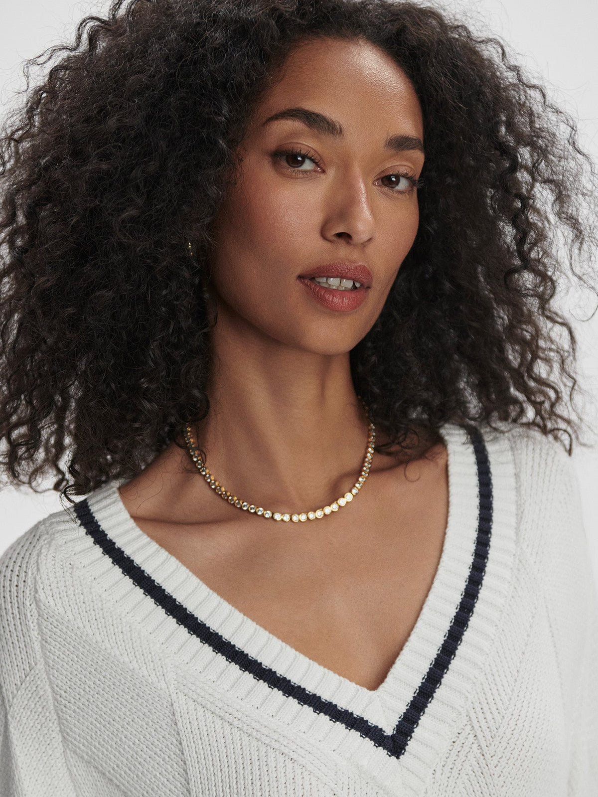 Ray Diamond V-Neck Knit White/ Blue Nights - Varley