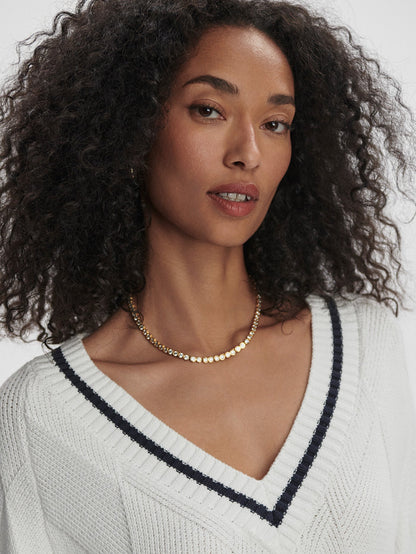 Ray Diamond V-Neck Knit White/ Blue Nights - Varley