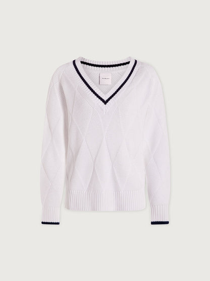Ray Diamond V-Neck Knit White/ Blue Nights - Varley