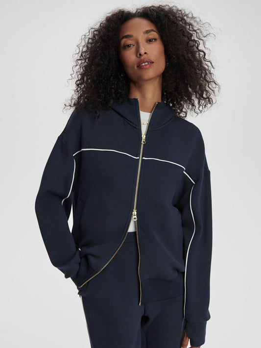 Gia Zip Through Hooded Sweat Navy/ White - Varley