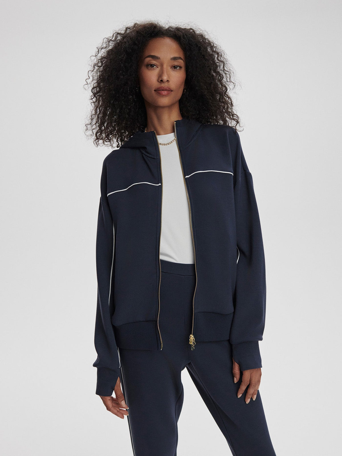 Gia Zip Through Hooded Sweat Navy/ White - Varley