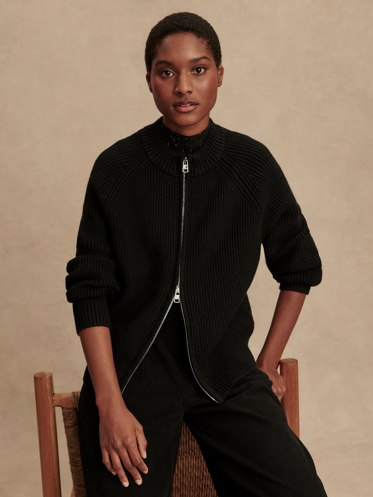 Milo Zip Through Knit Jacket Black - Varley