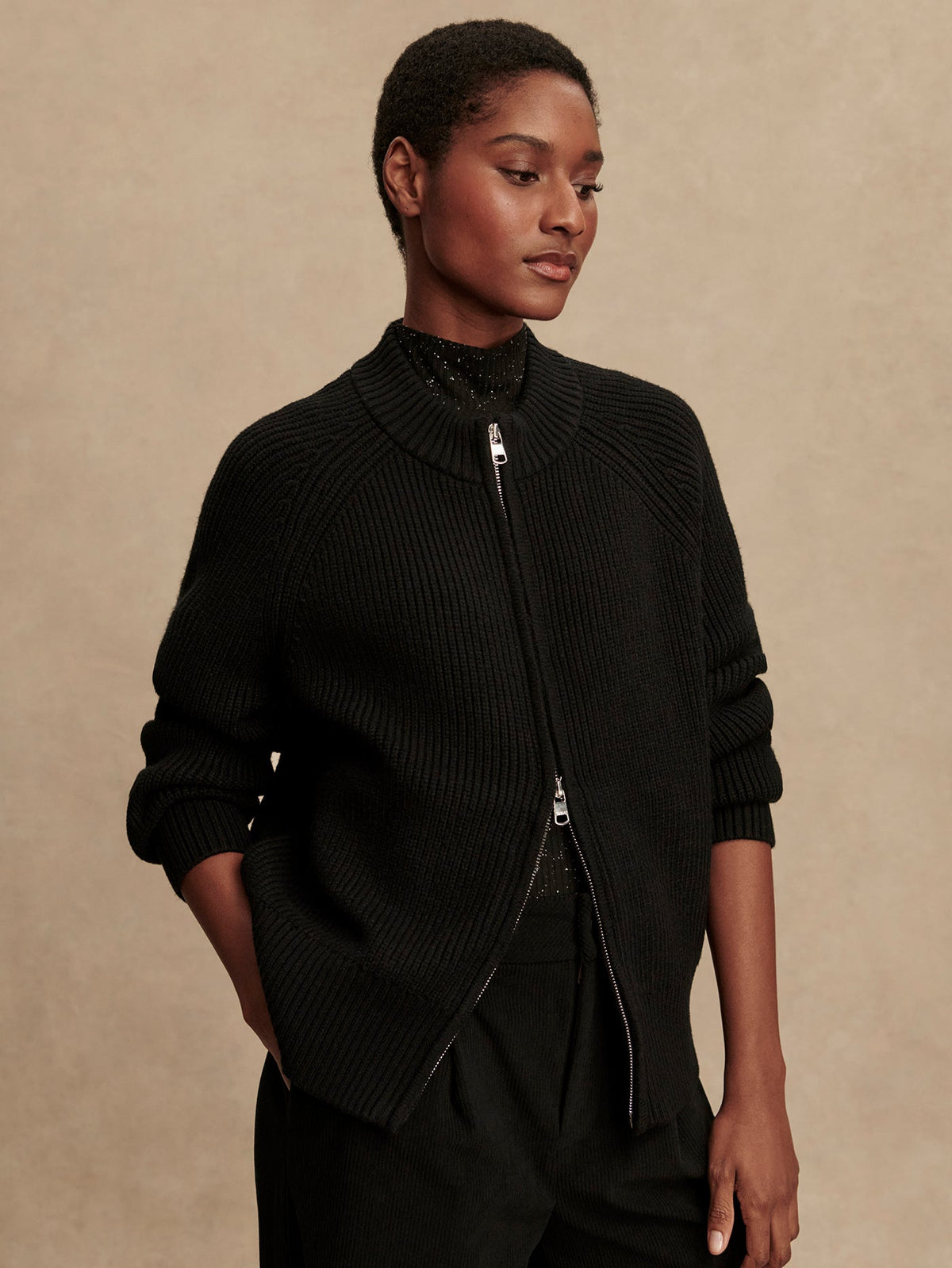 Milo Zip Through Knit Jacket Black - Varley