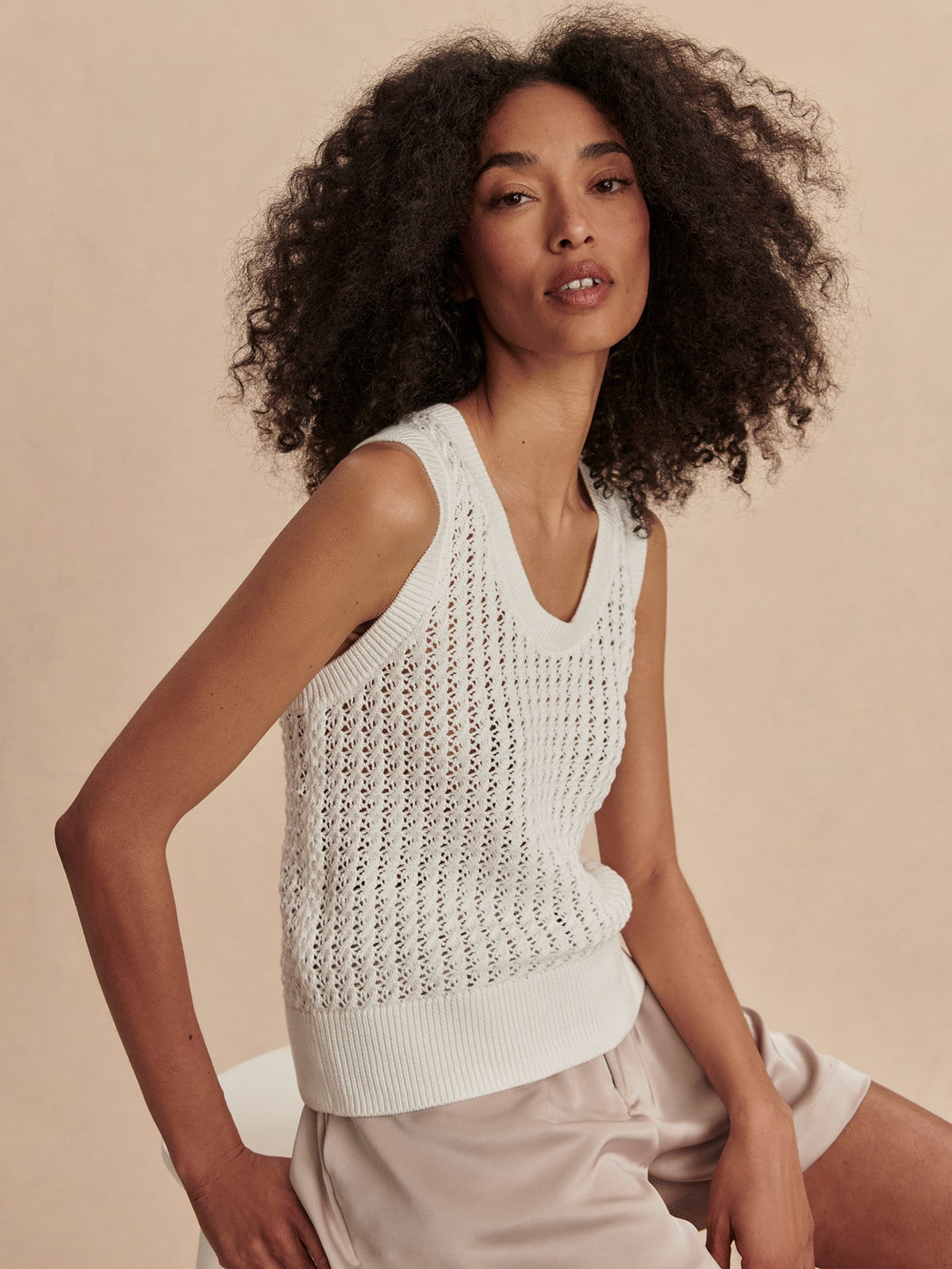Ferns Open Knit Tank Snow White - Varley