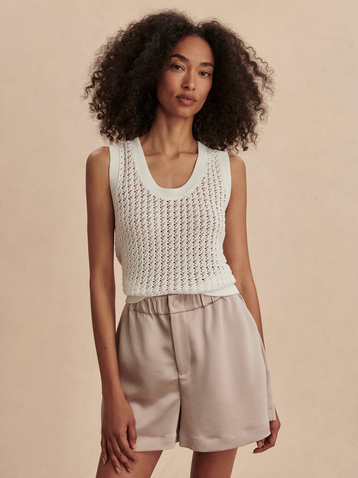 Ferns Open Knit Tank Snow White - Varley