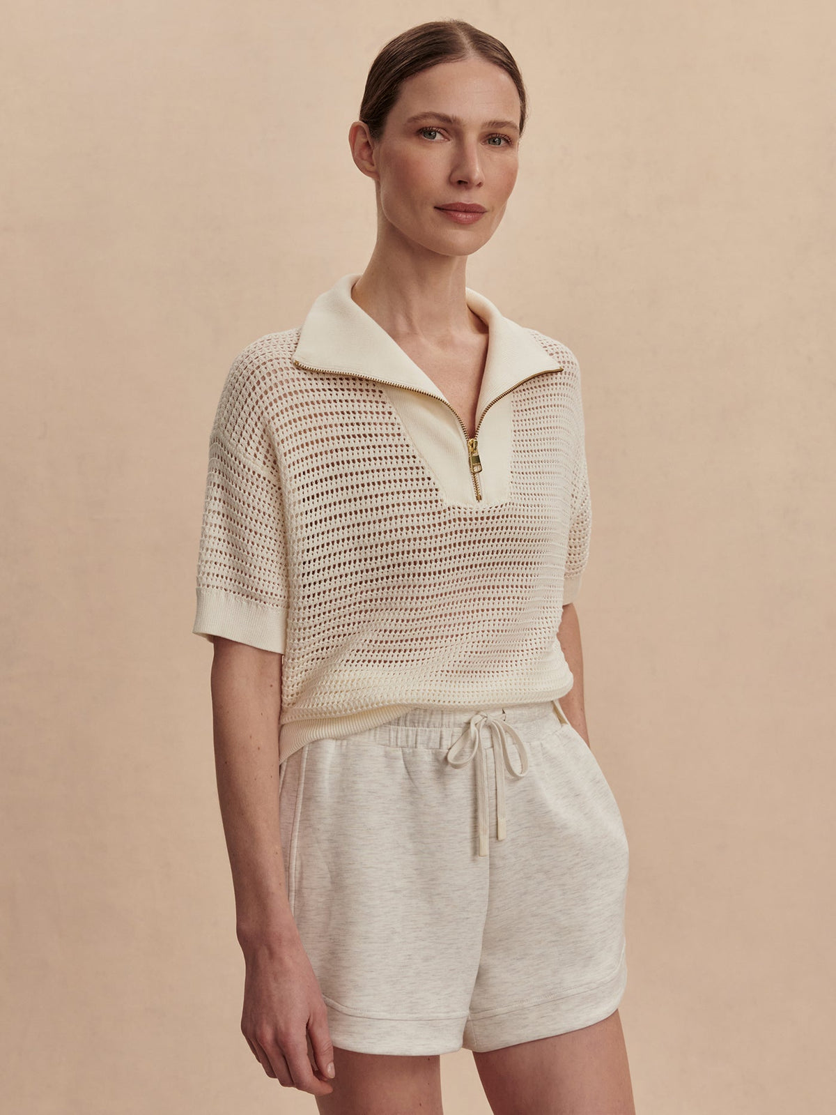 Nali Half Zip Knit Top Egret - Varley