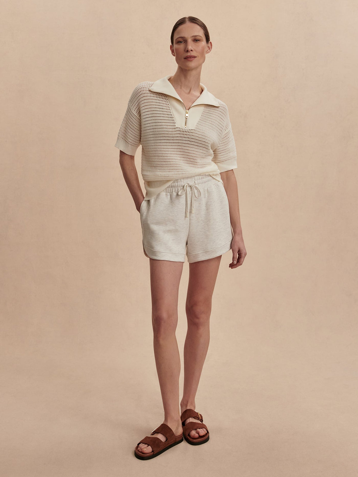 Nali Half Zip Knit Top Egret - Varley