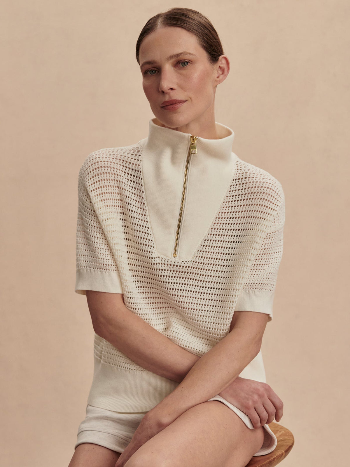 Nali Half Zip Knit Top Egret - Varley