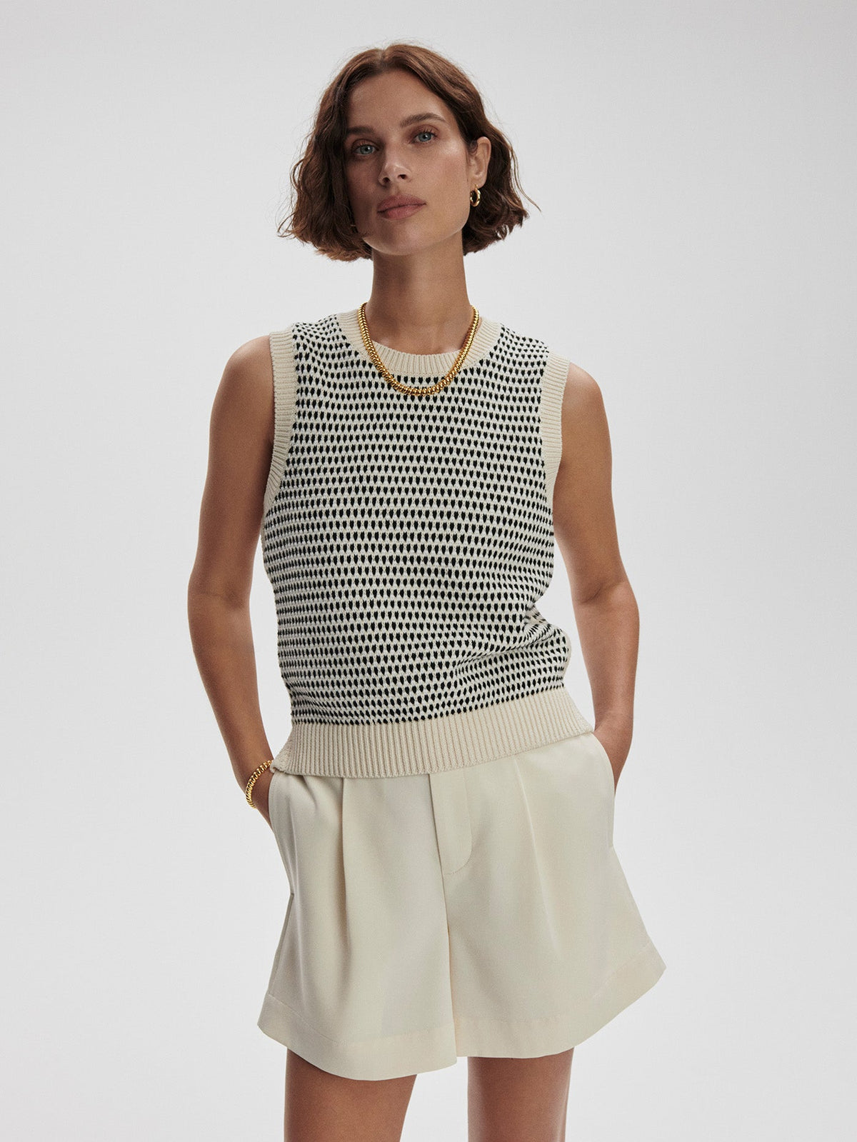 Knowles Textured Knit Vest Birch Multi Stitch - Varley