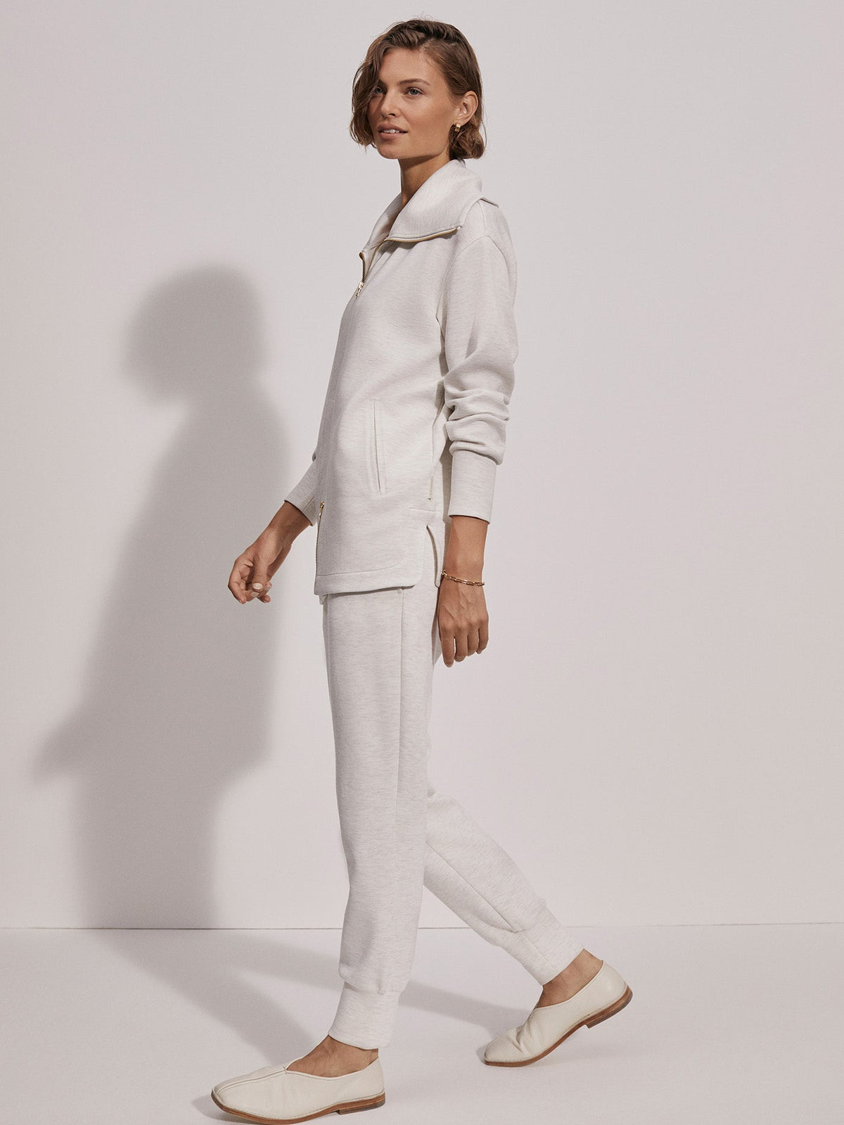 Raleigh Zip-Through Sweat | VARLEY US Ivory Marl - Varley
