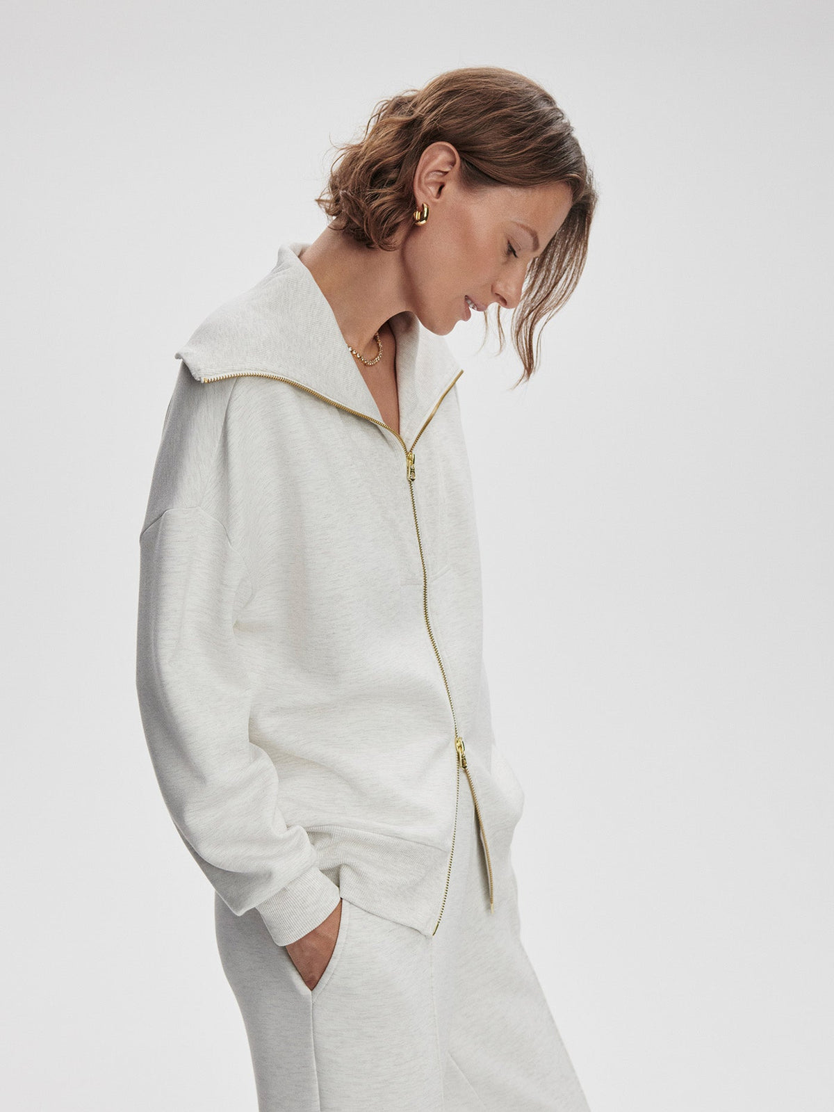 Halley Zip Through Sweat Ivory Marl - Varley