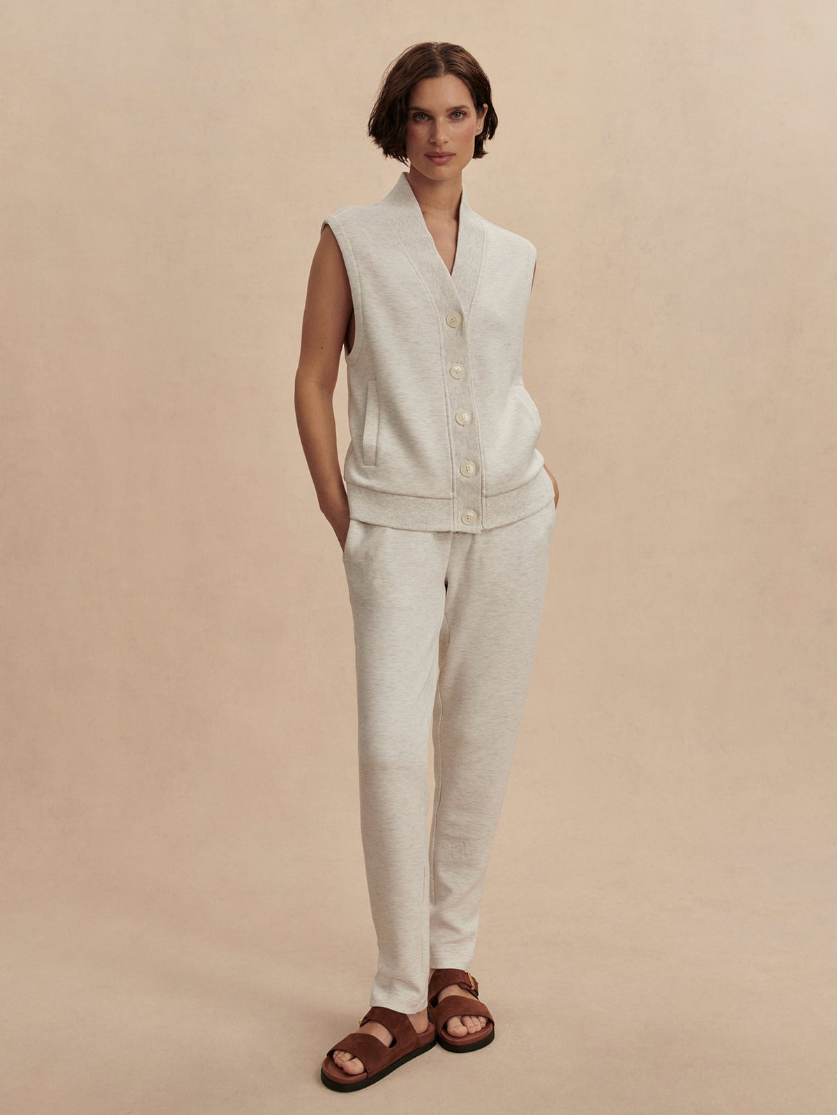 Vicky Button Gilet Ivory Marl - Varley