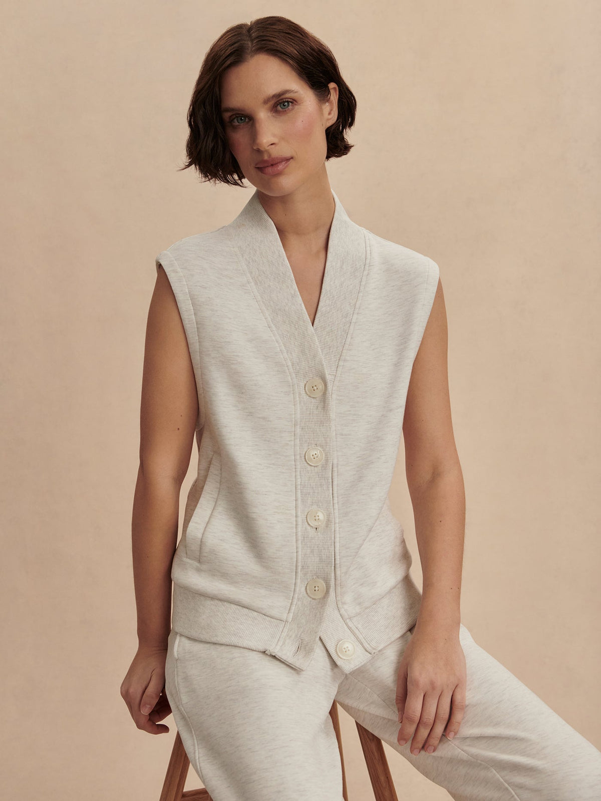 Vicky Button Gilet Ivory Marl - Varley