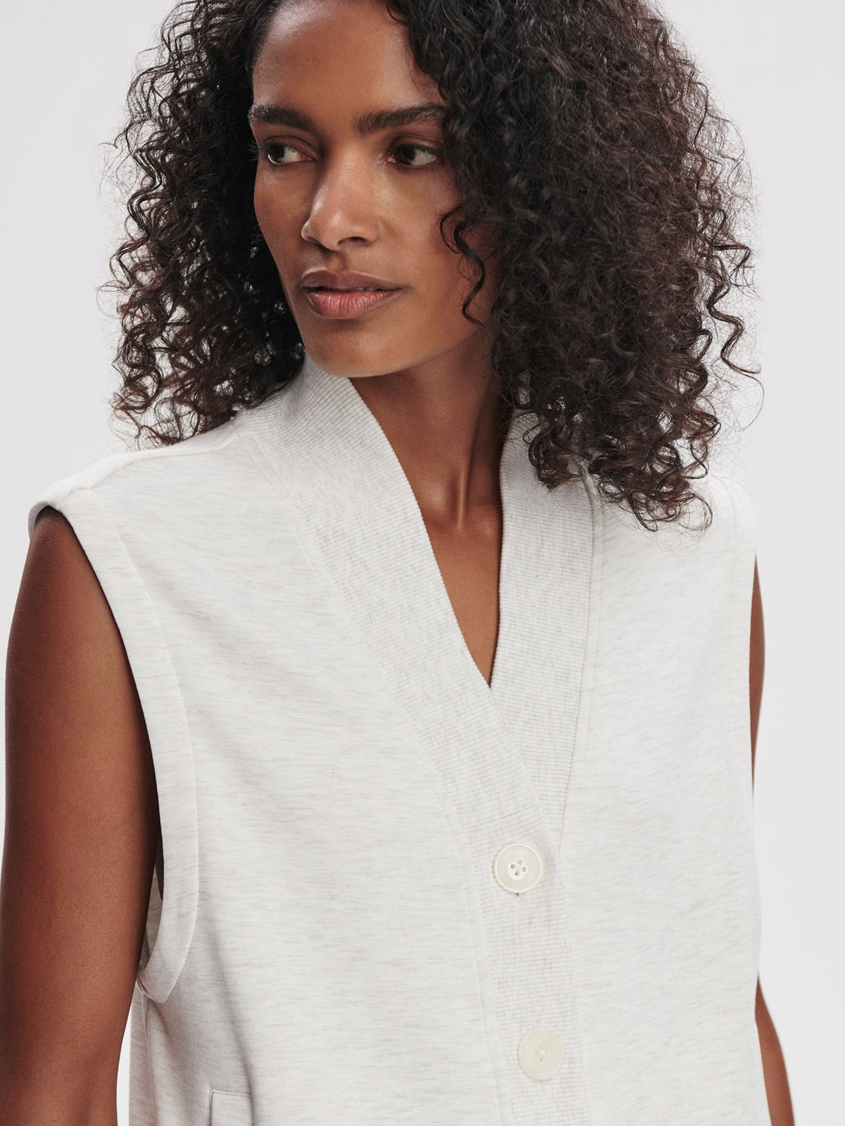 Vicky Button Gilet Ivory Marl - Varley