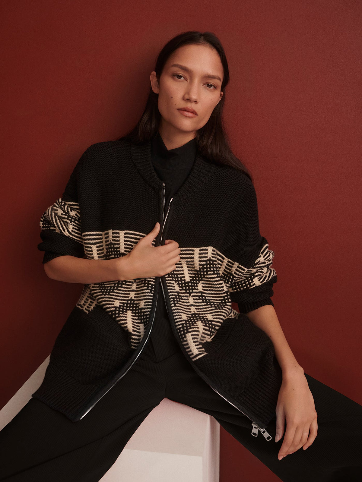 Linnea Fairisle Knit Jacket Black - Varley