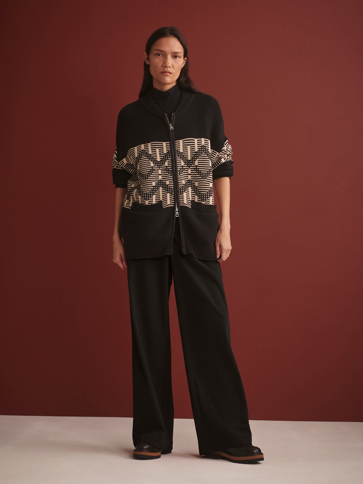 Linnea Fairisle Knit Jacket Black - Varley