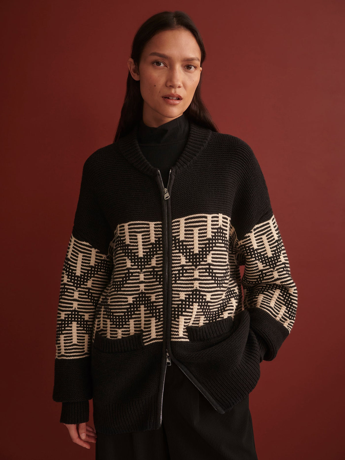 Linnea Fairisle Knit Jacket Black - Varley
