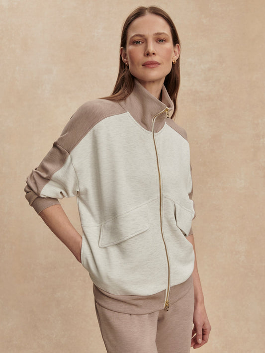 Garcia 2 Tone Zip Through Sweat Ivory Marl/ Taupe Marl - Varley