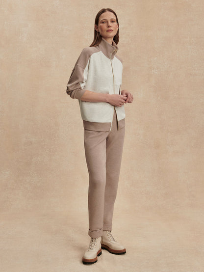 Garcia 2 Tone Zip Through Sweat Ivory Marl/ Taupe Marl - Varley