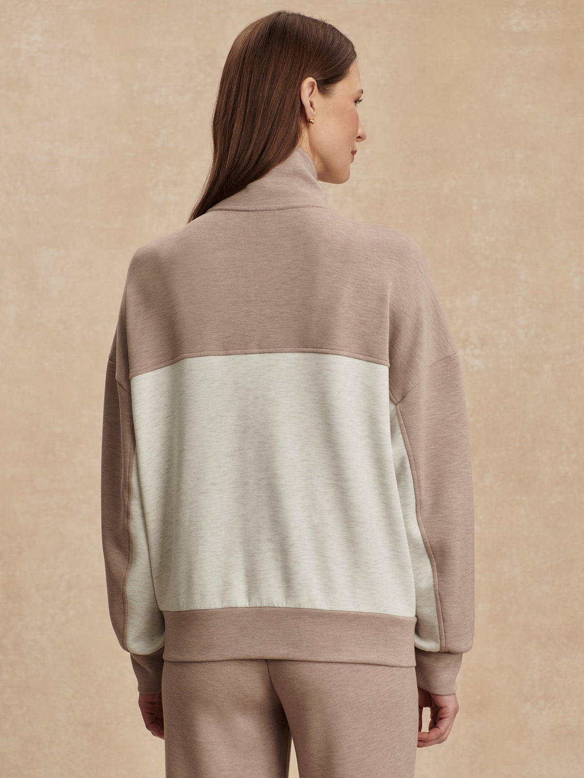 Garcia 2 Tone Zip Through Sweat Ivory Marl/ Taupe Marl - Varley