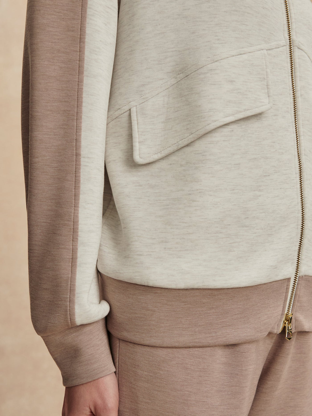 Garcia 2 Tone Zip Through Sweat Ivory Marl/ Taupe Marl - Varley