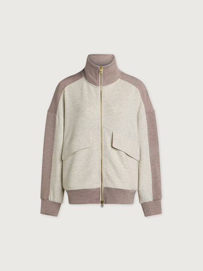 Garcia 2 Tone Zip Through Sweat Ivory Marl/ Taupe Marl - Varley