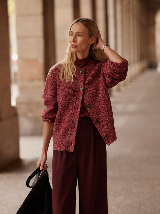 Patricia Rib Cardigan Red Flecked - Varley
