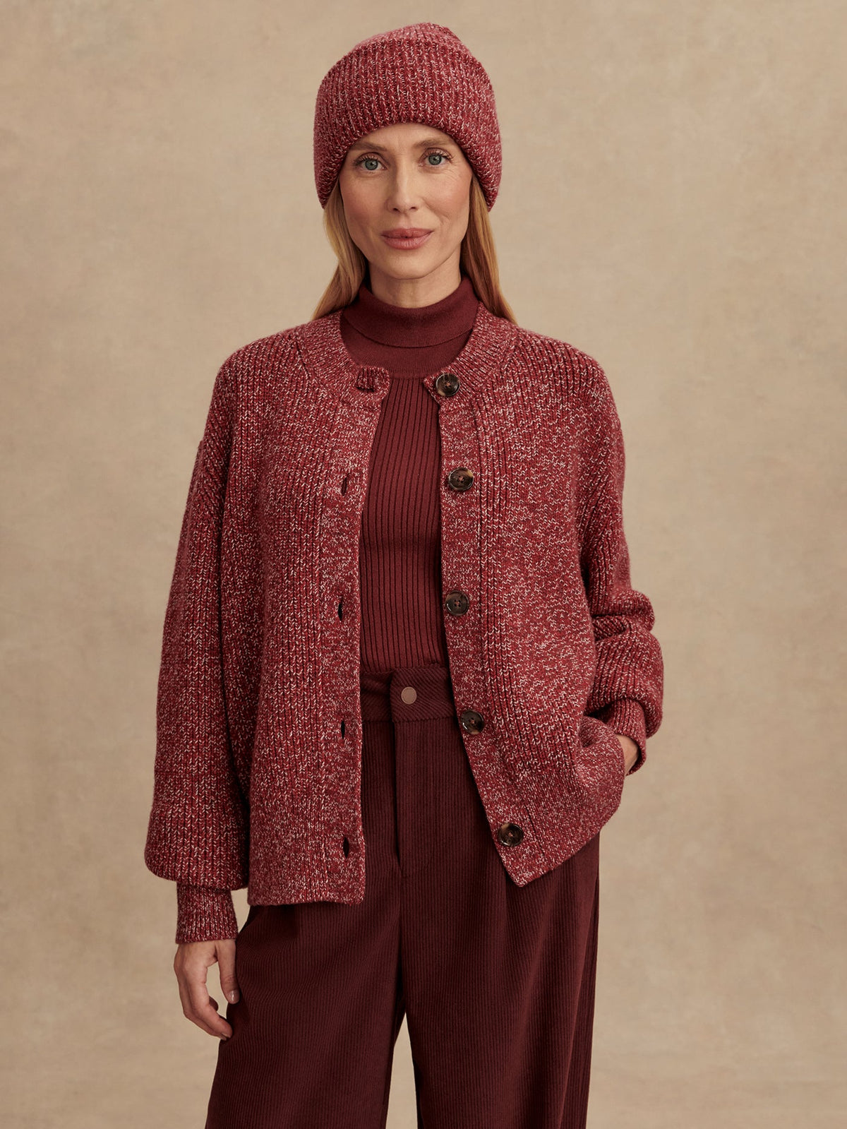 Patricia Rib Cardigan Red Flecked - Varley