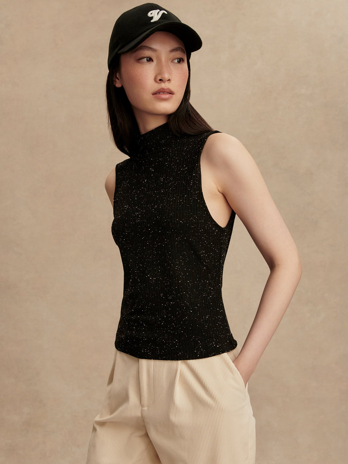Camille Fitted Tank Black/ Egret - Varley