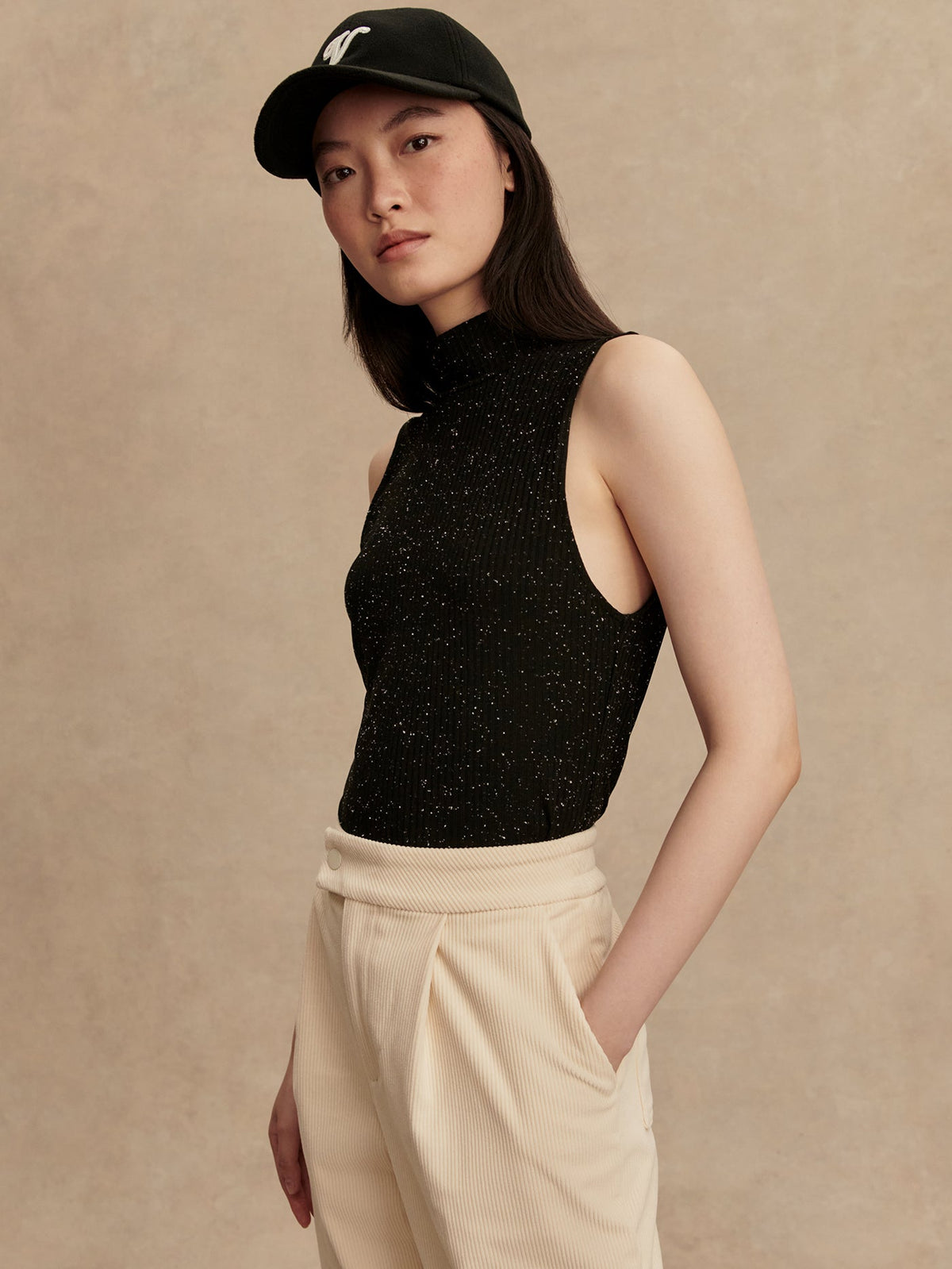 Camille Fitted Tank Black/ Egret - Varley