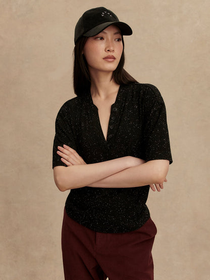 Odette Mock Placket Tee Black/ Egret - Varley