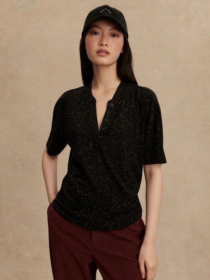 Odette Mock Placket Tee Black/ Egret - Varley