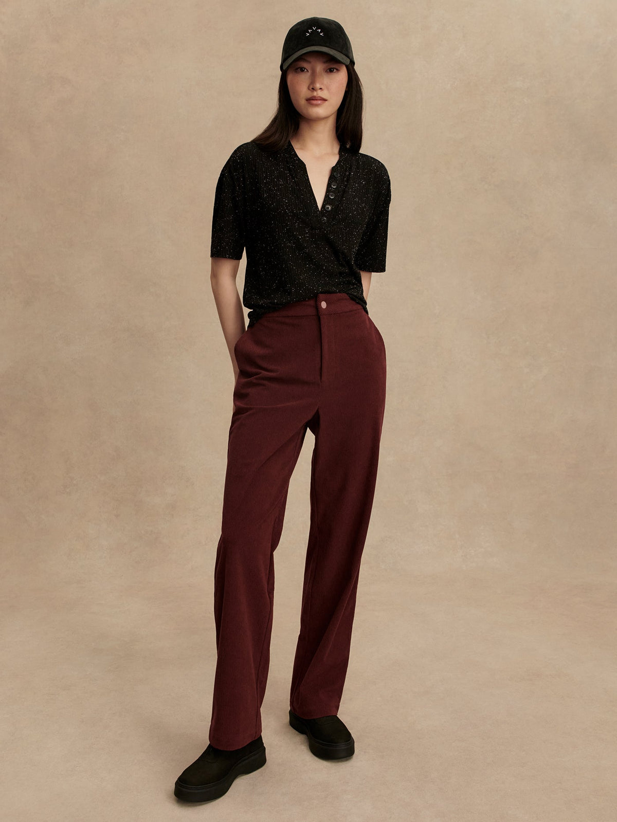 Odette Mock Placket Tee Black/ Egret - Varley