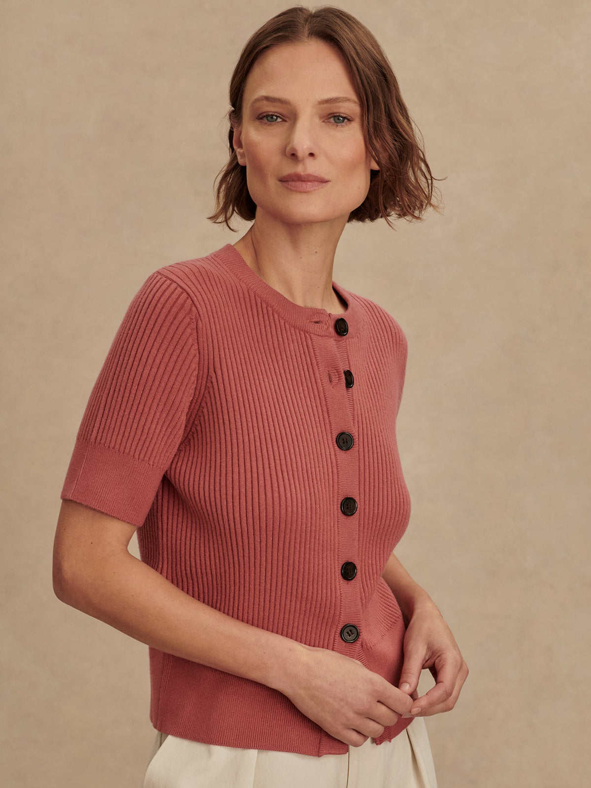 Micha Short Sleeve Cardigan Mauvewood - Varley