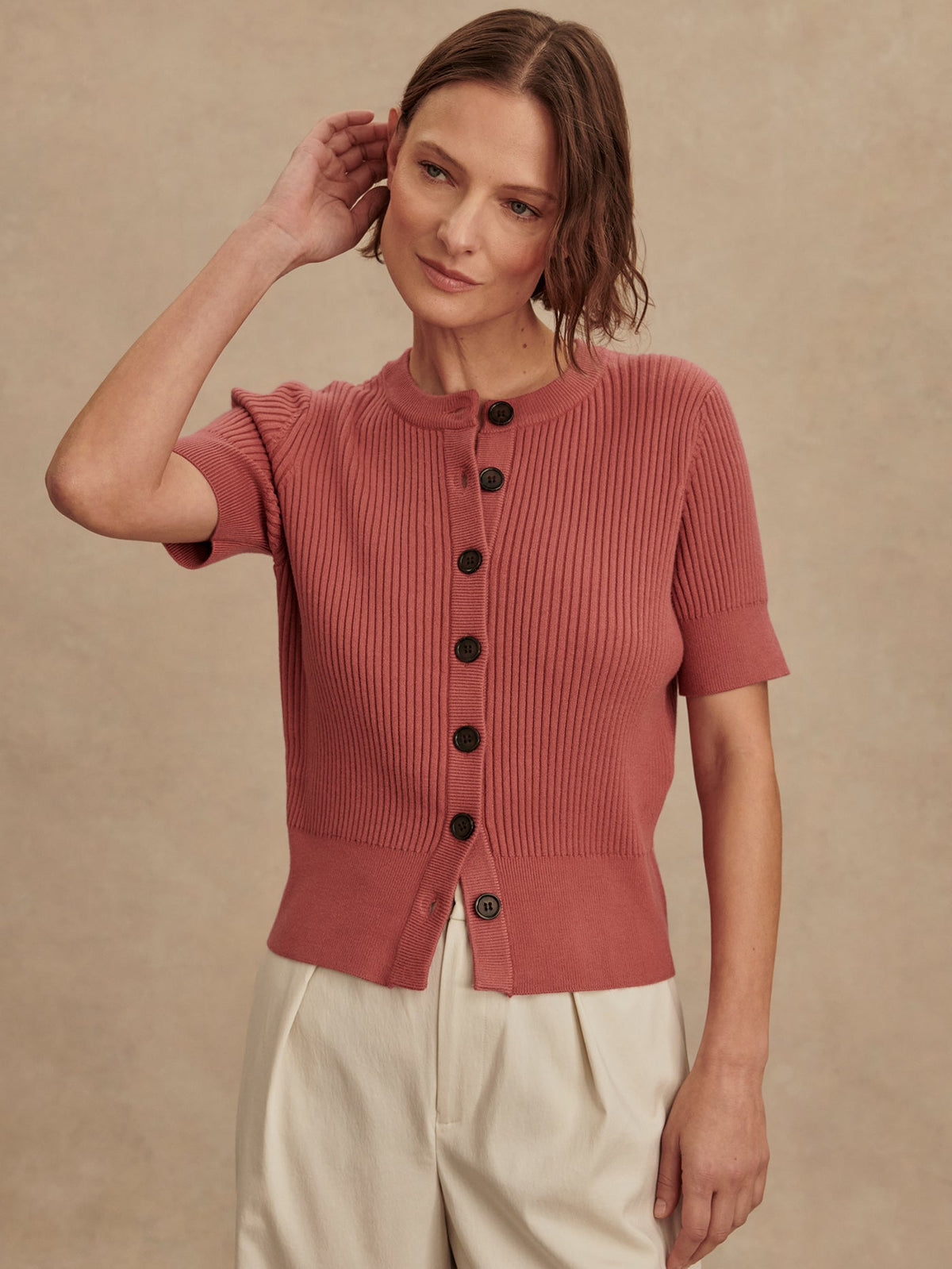 Micha Short Sleeve Cardigan Mauvewood - Varley