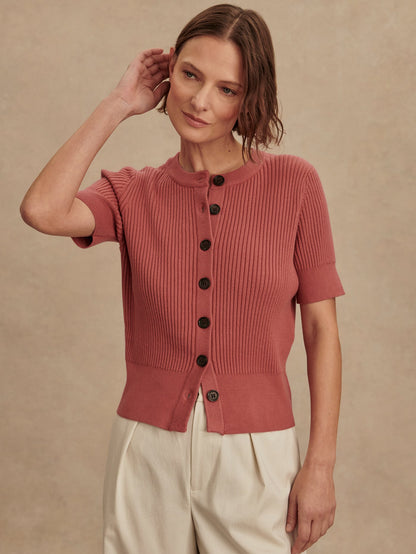 Micha Short Sleeve Cardigan Mauvewood - Varley