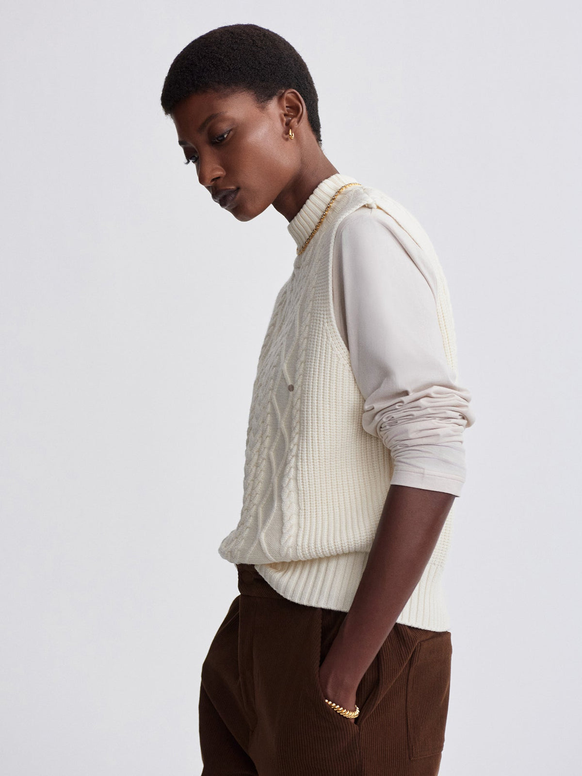 Joilette Roll Neck Vest Egret - Varley