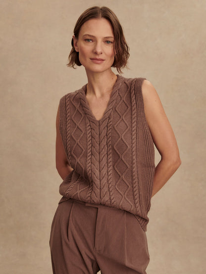 Kay Cable Knit Vest Deep Taupe - Varley