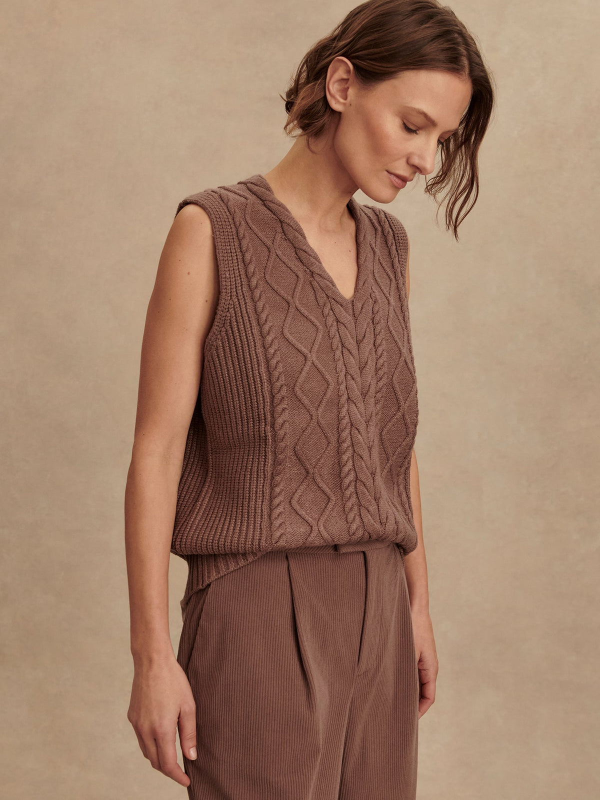 Kay Cable Knit Vest Deep Taupe - Varley
