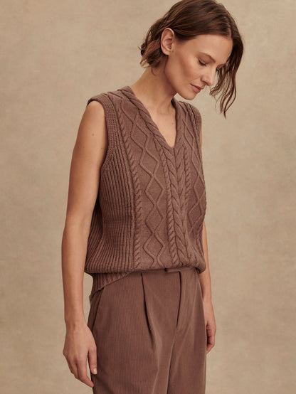 Kay Cable Knit Vest Deep Taupe - Varley